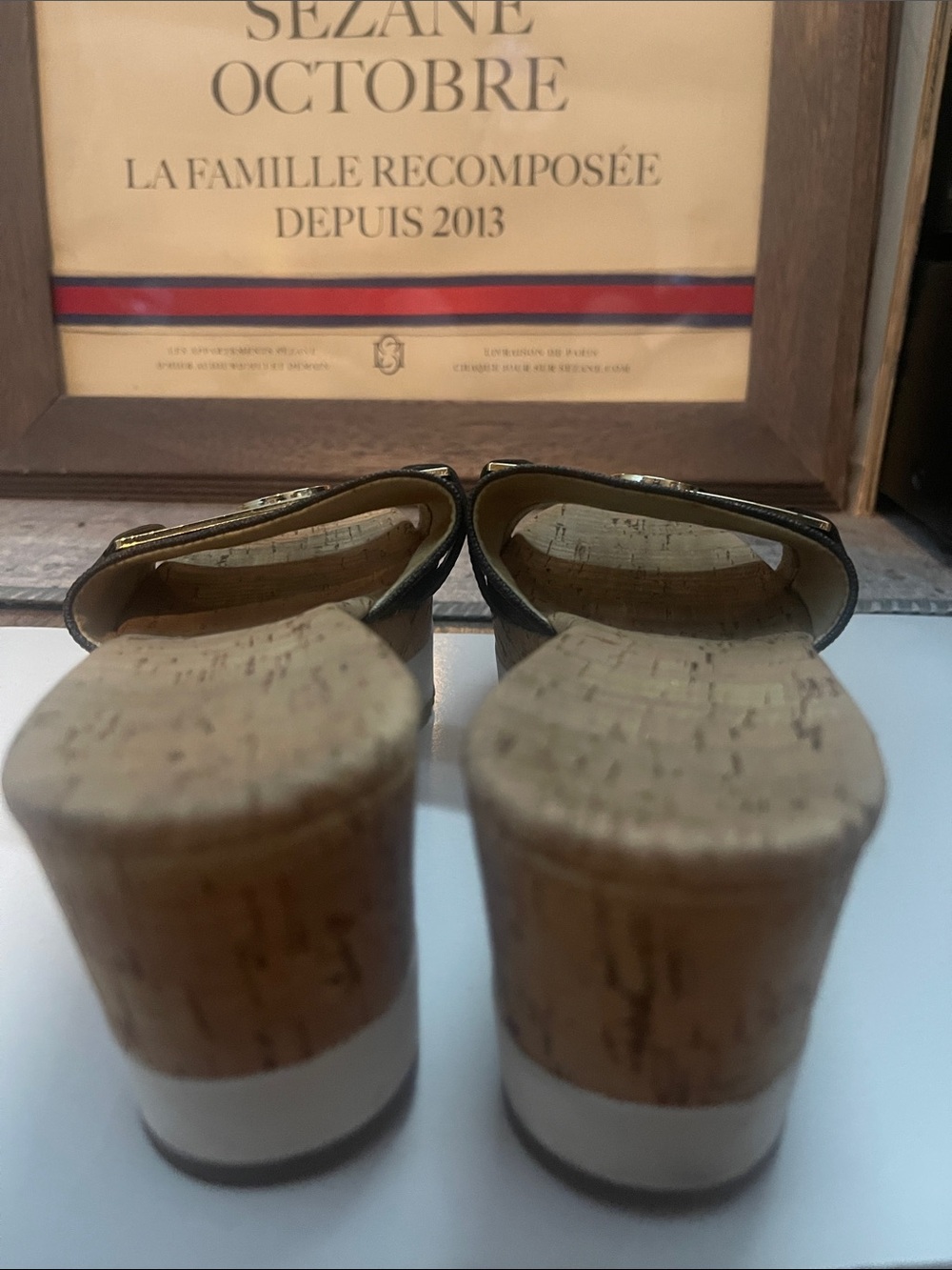 Michael Kors Brown Monogram Cork Wedge Slide Sandals with Gold Logo - Picture 7 of 12